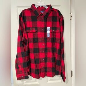 George Flannel Shirt Mens 2XL Red Black Plaid Country Lumberjack Woodsman